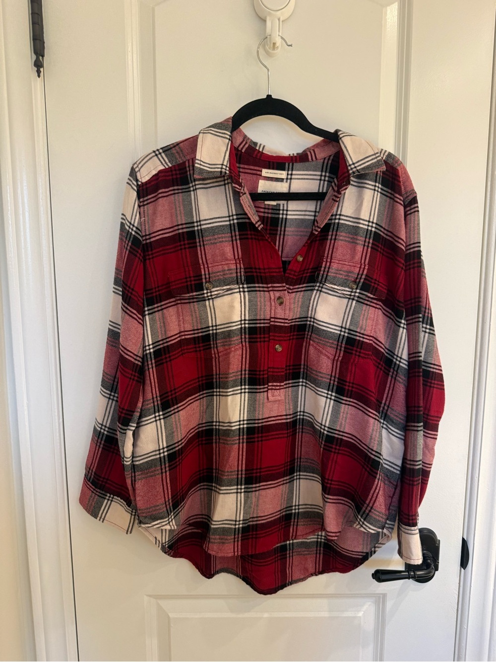 Red and White Plaid Flannel Pullover Shirt